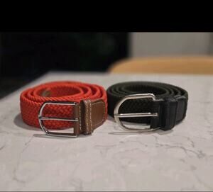 Men's Red and Army Green Braided Elastic Stretch Belt 1" wide Size: 40